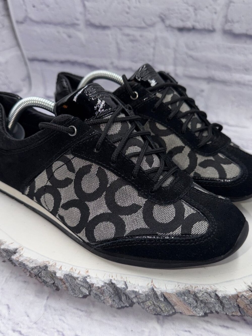 Coach Shoes Womens 7M Kelbie Casual Low Sneakers Black Suede Lace Up Flats - Picture 4 of 12